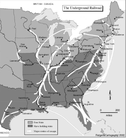  The routes of the Underground Railroad during the Abolition Movement. 